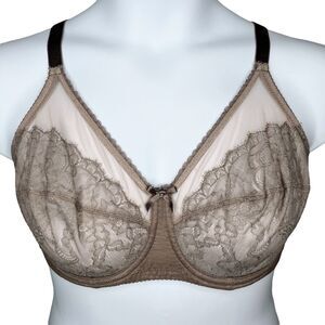 Wacoal Retro Chic Underwire Bra sz 40D * Full Figure Beige & Brown Floral Lace